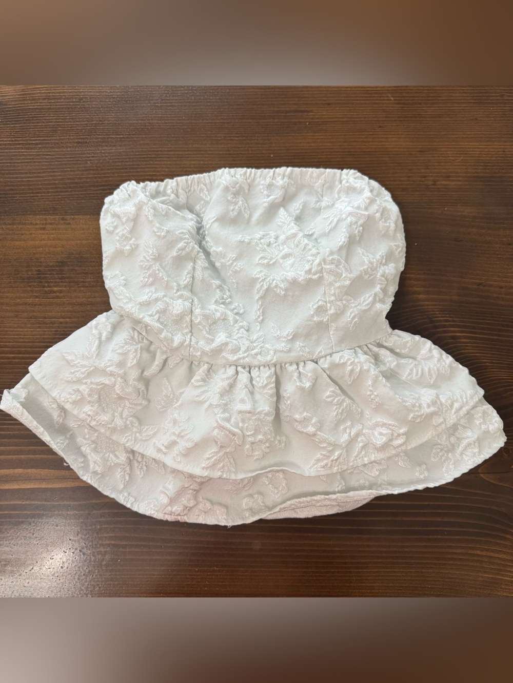 white strapless jacquard peplum tube top